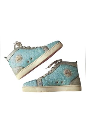 Christian Louboutin Blue & Silver Crystal Strass Louis Junior AB High Sn…